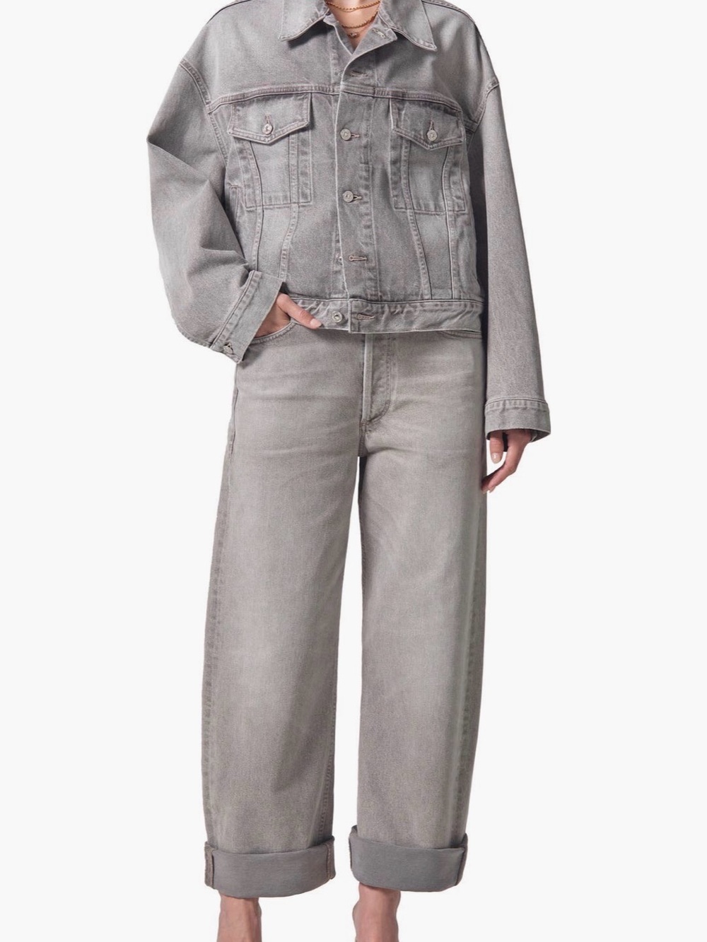 NWOT Citizens of Humanity Ayla wide leg baggy jean in Light Gray size 28